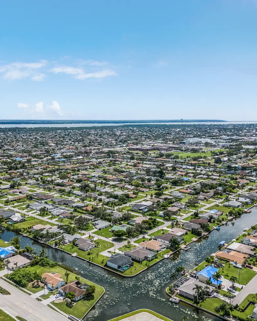Aerial view of canal homes across Southwest Florida