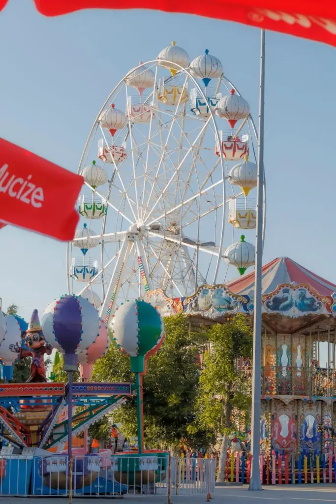 Amusement park with rides and attractions on a sunny day in Florida