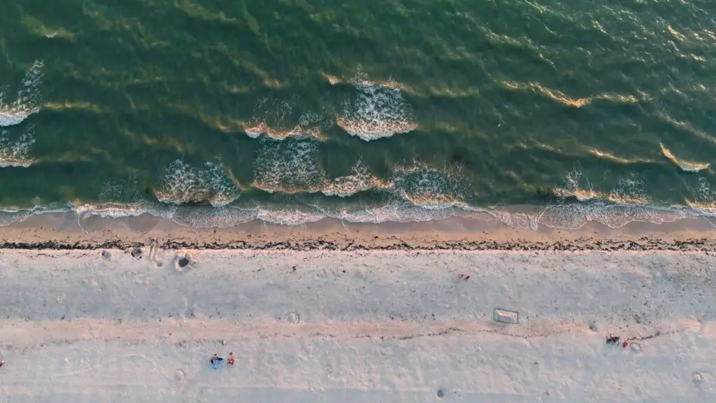 Aerial view of a Southwest Florida Gulf Coast beach at sunset
